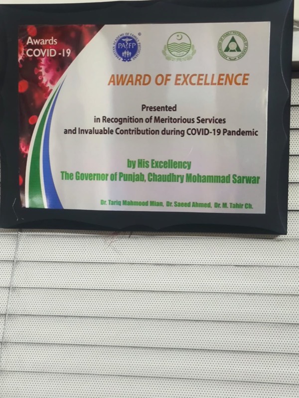 Award of Excellence — Governor of Punjab, COVID-19